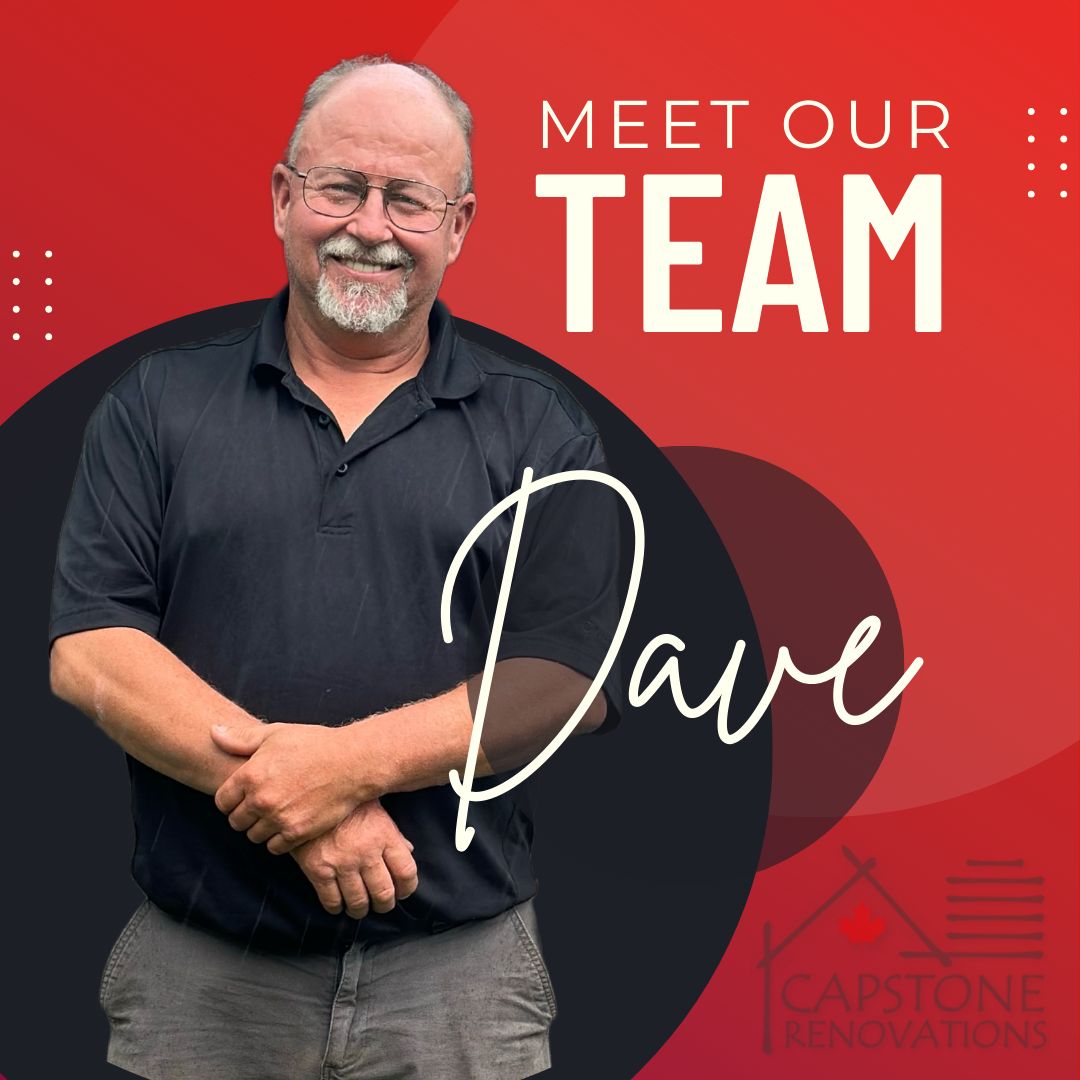 A man standing in front of an image with the words " meet our team dave ".