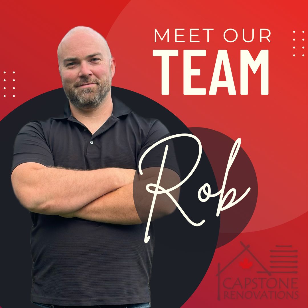 A man standing in front of an image with the words " meet our team rob ".